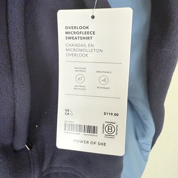 NWT Athleta Overlook Microfleece Snap Sweatshirt Pullover Navy Blue Women’s L - Picture 8 of 8
